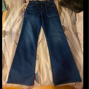 Veronica Beard Crosbie Patch Pocket Wide-Leg Jeans